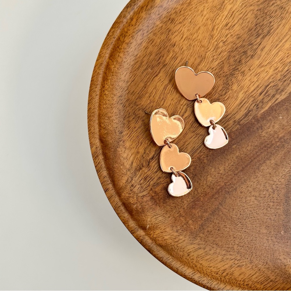 4/$15 Rose Gold Heart Dangling Drop Earrings